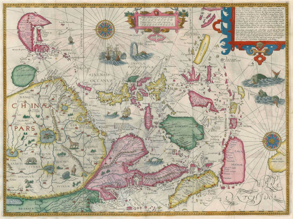 Linschoten Antique Map of South East Asia
