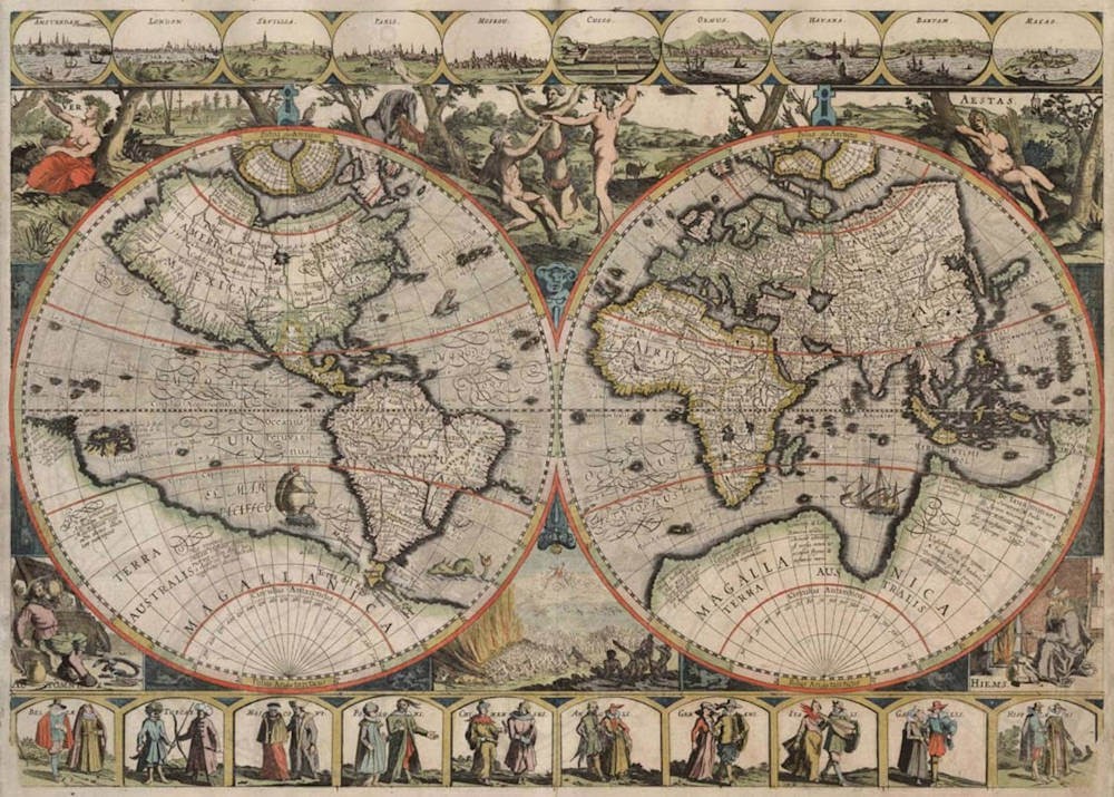 Plancius Antique map of the world