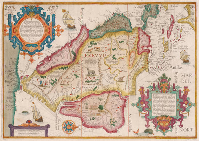 Antique map of South America by van Linschoten