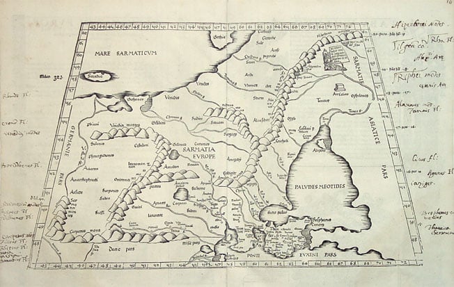Antique map of Eastern Europe and Russia by Fries/Waldseemüller