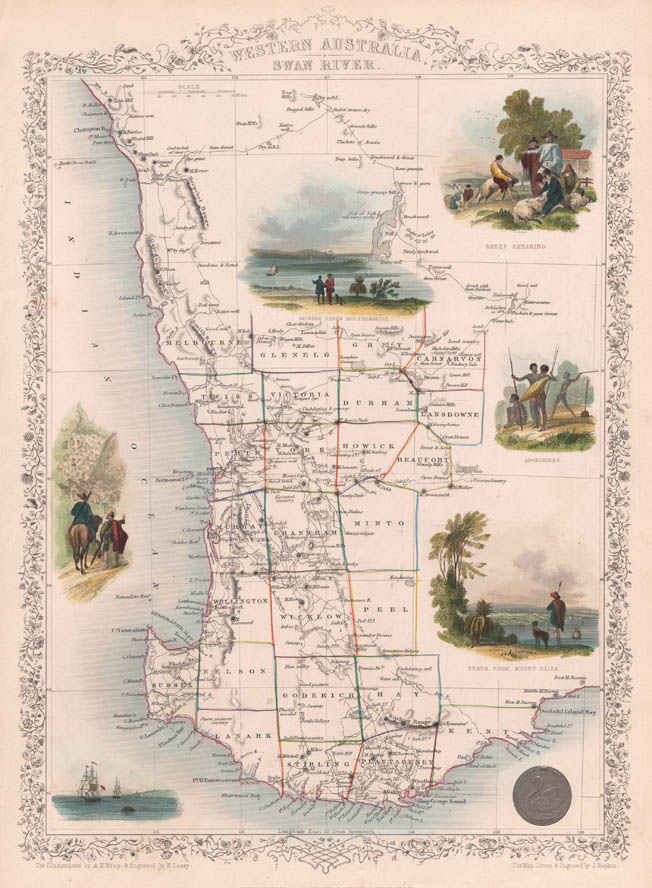 Antique map of Western Australia by Tallis
