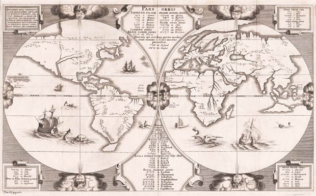 Antique map of the World by Benedictus Arias Montanus