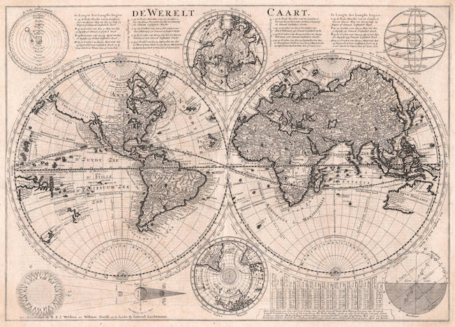 Antique map of the World by Justus Danckerts
