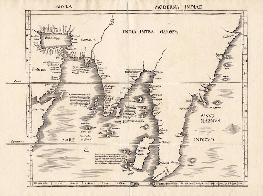 The first modern map of Asia and the Indian Ocean by Martin Waldseemüller