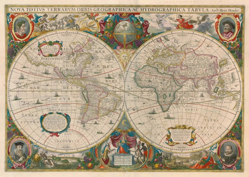 Antique map of the World by Henricus Hondius