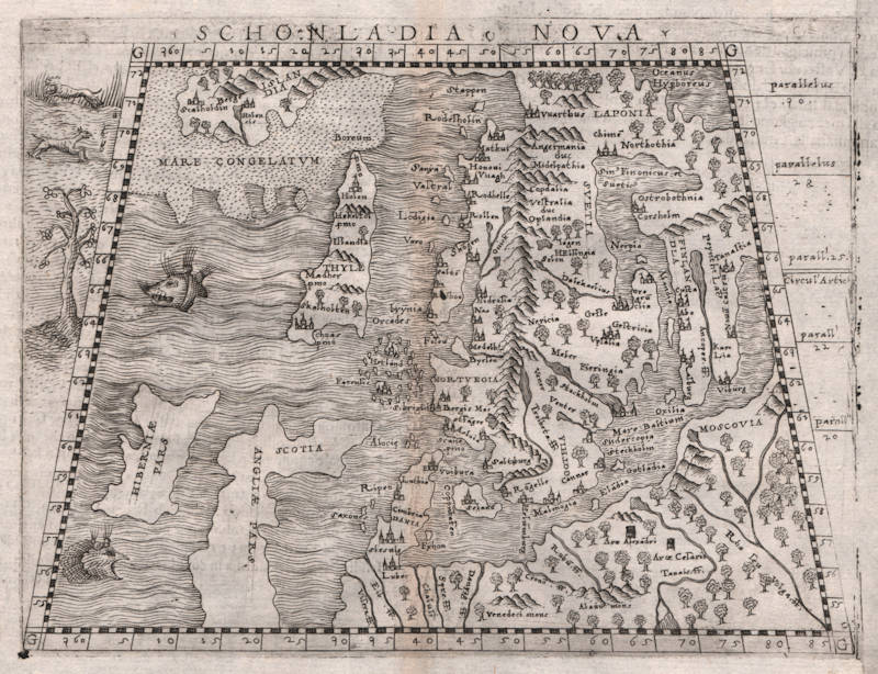 Antique map of Scandinavia by Gastaldi