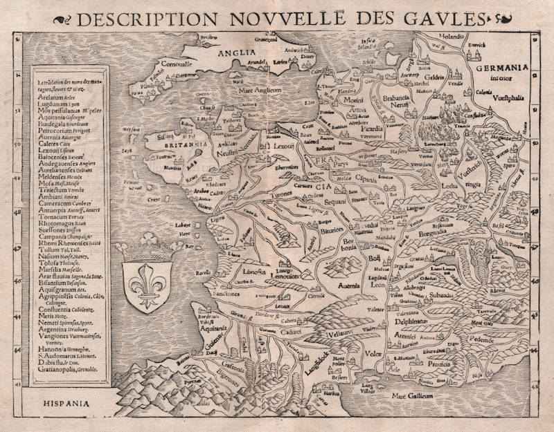 Antique map of France by Sebastian Münster