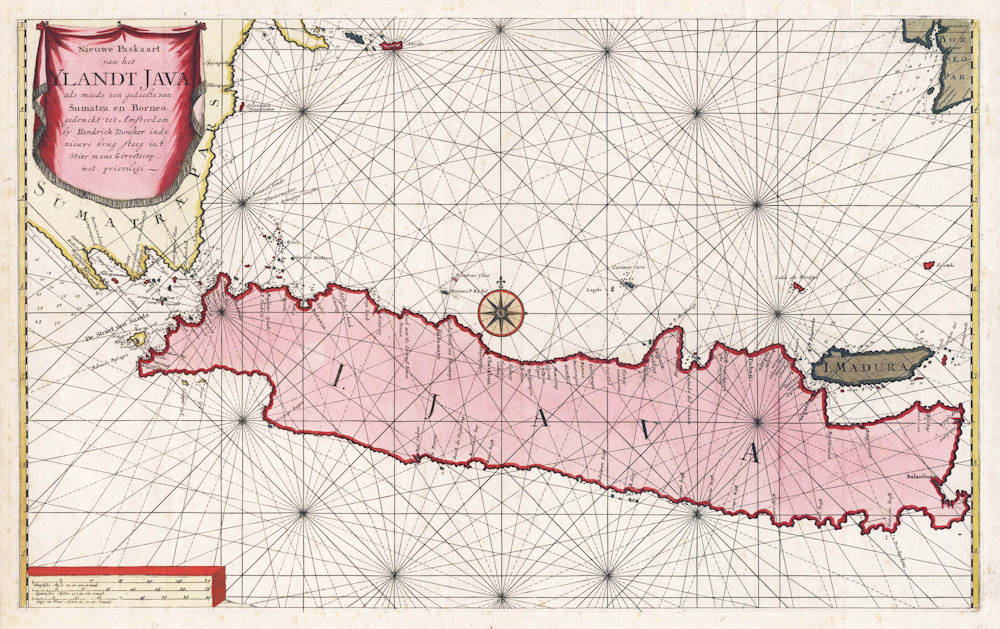 Antique map of Java by Hendrick Doncker II