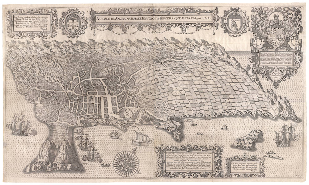 Antique map of Angra/Terceira (Azores) by Linschoten