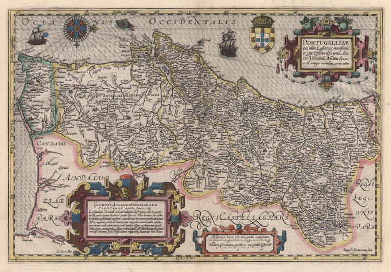 Antique map of Portugal by Jodocus Hondius I