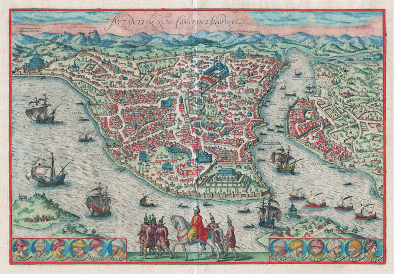Antique map of Istanbul by Braun and Hogenberg
