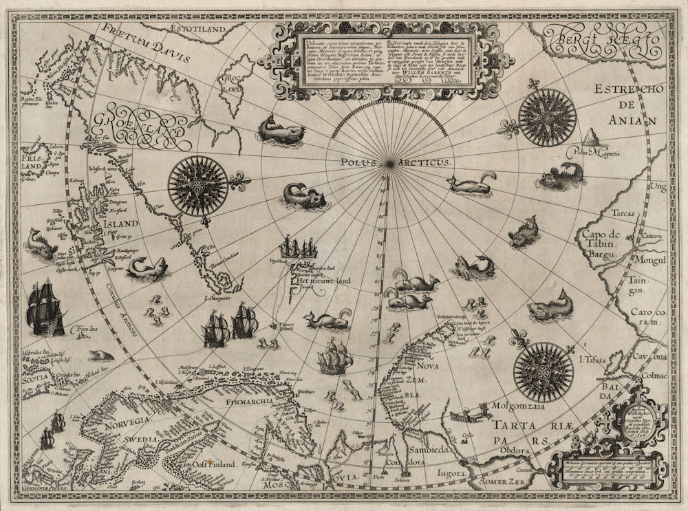 Antique map of the North Pole by Willem Barentsz