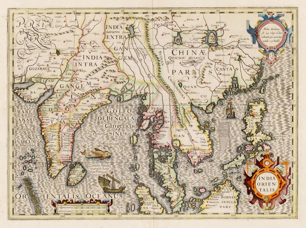 Antique map of South East Asia by Jodocus Hondius