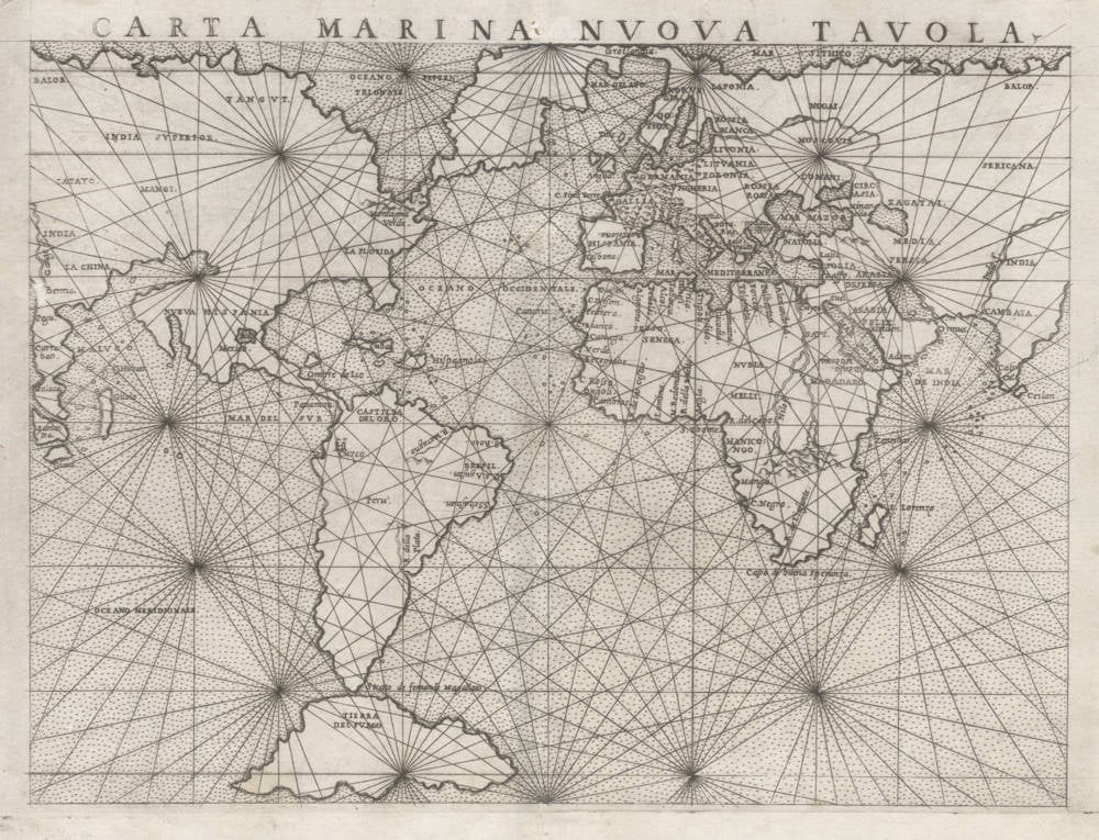 Antique map of the World (Carta Marina) by Ruscelli