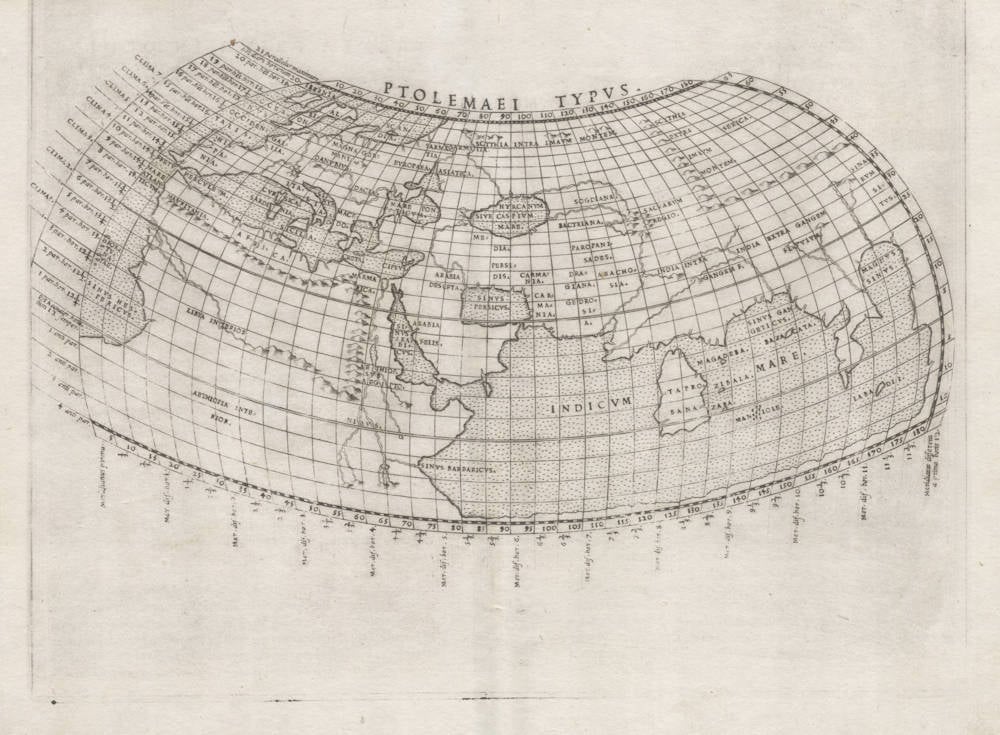 Antique map of the World by Ruscelli after Ptolemy