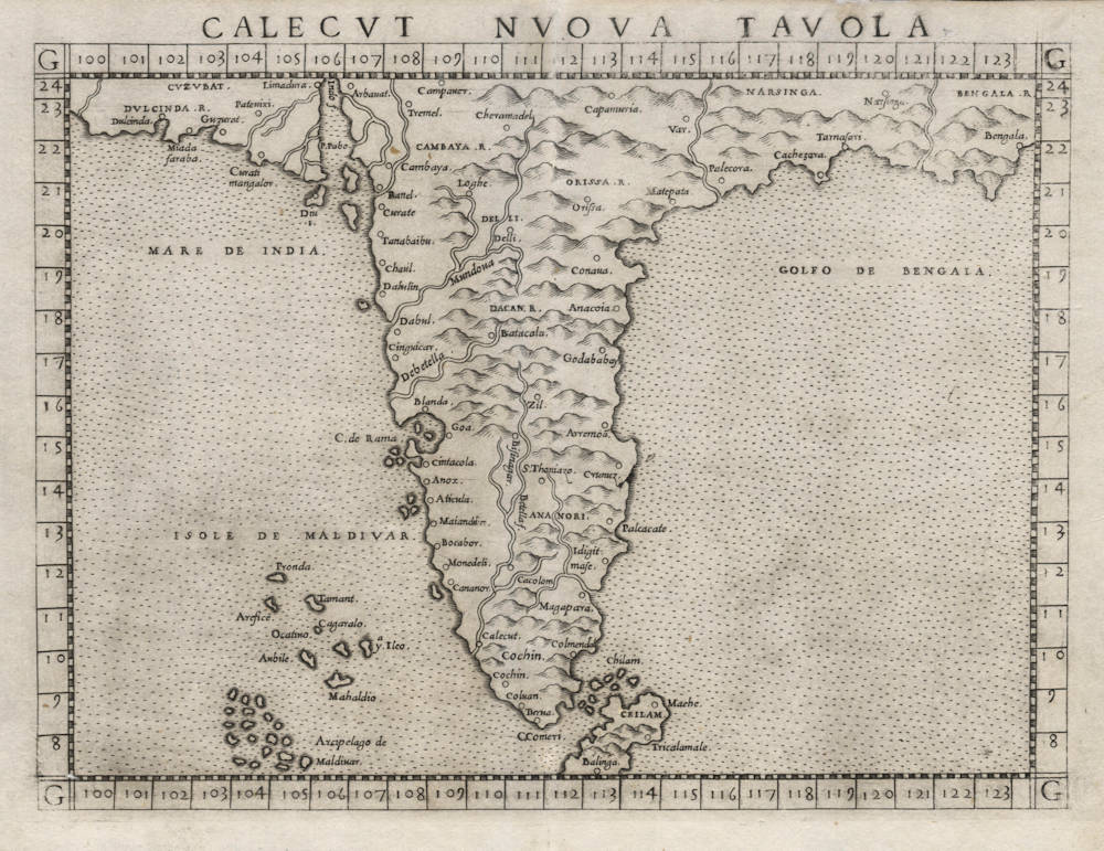 Antique map of India by Ruscelli / Gastaldi