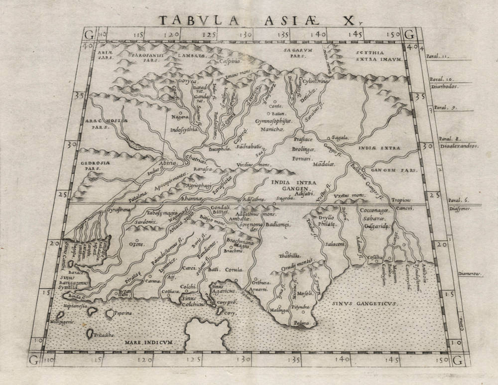 Antique map of India by Ruscelli after Ptolemy