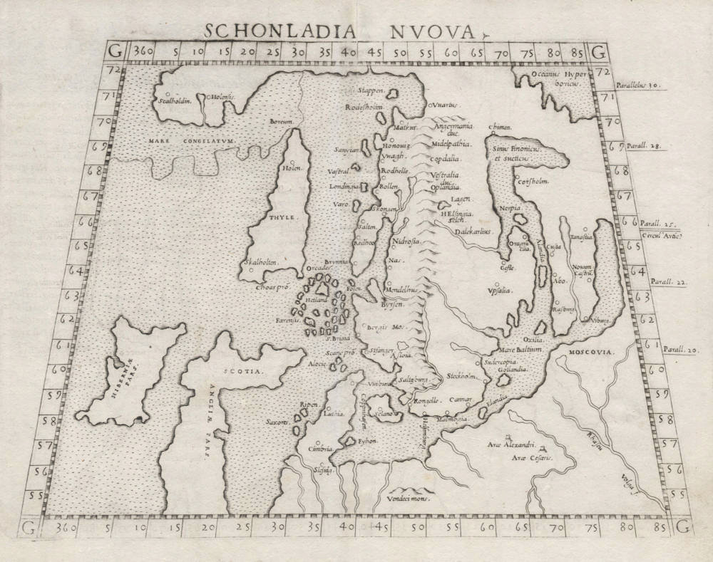 Antique map of Scandinavia by Ruscelli