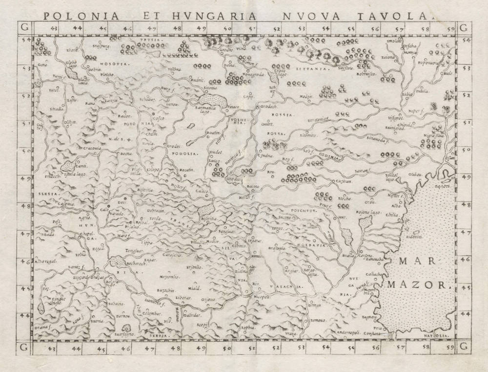 Antique map of Eastern Europe by Ruscelli