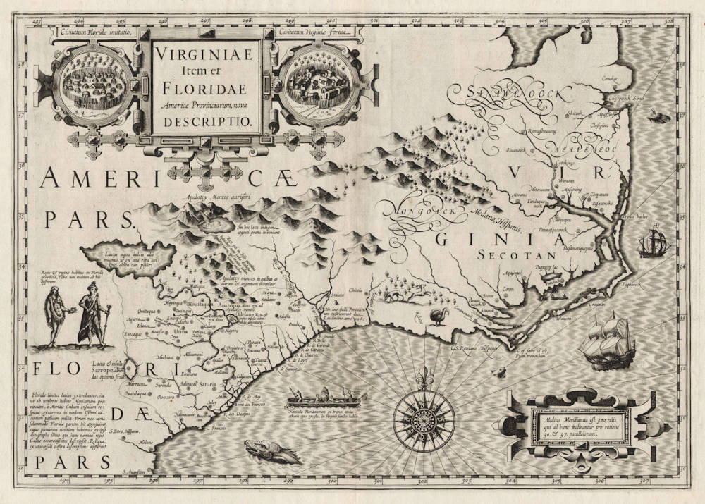 Antique map of Virginia, Southeast by Hondius