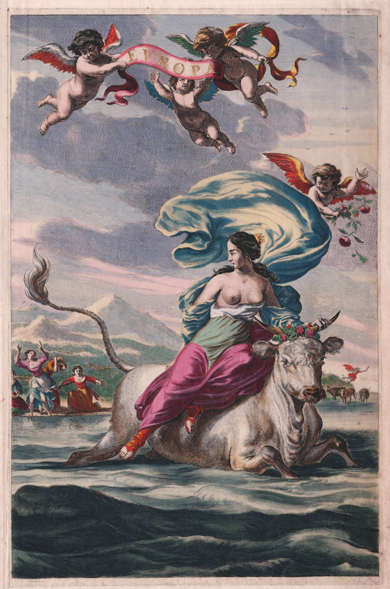 Old Master Print of the Allegory of Europe - Atlas Maior frontispiece by Joan Blaeu