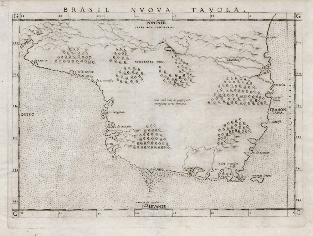 Antique map of Brazil by Ruscelli
