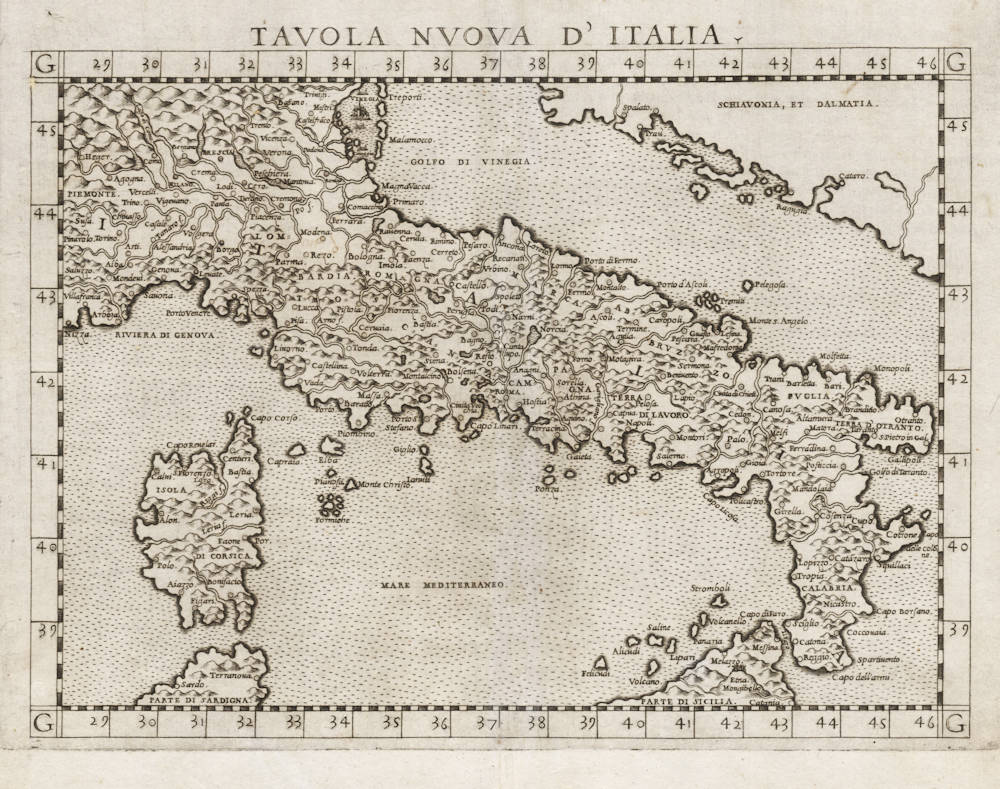 Antique map of Italy by Ruscelli