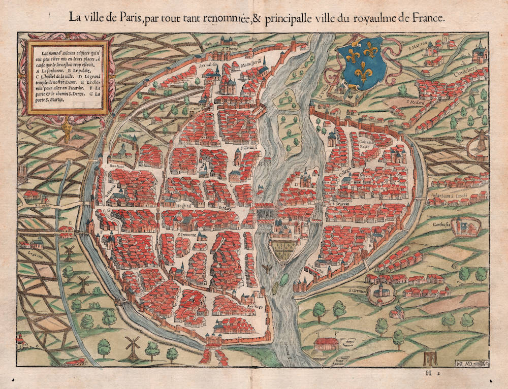 Antique map of Paris by Münster