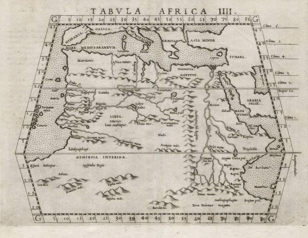 Antique map of Africa by Ruscelli after Ptolemy
