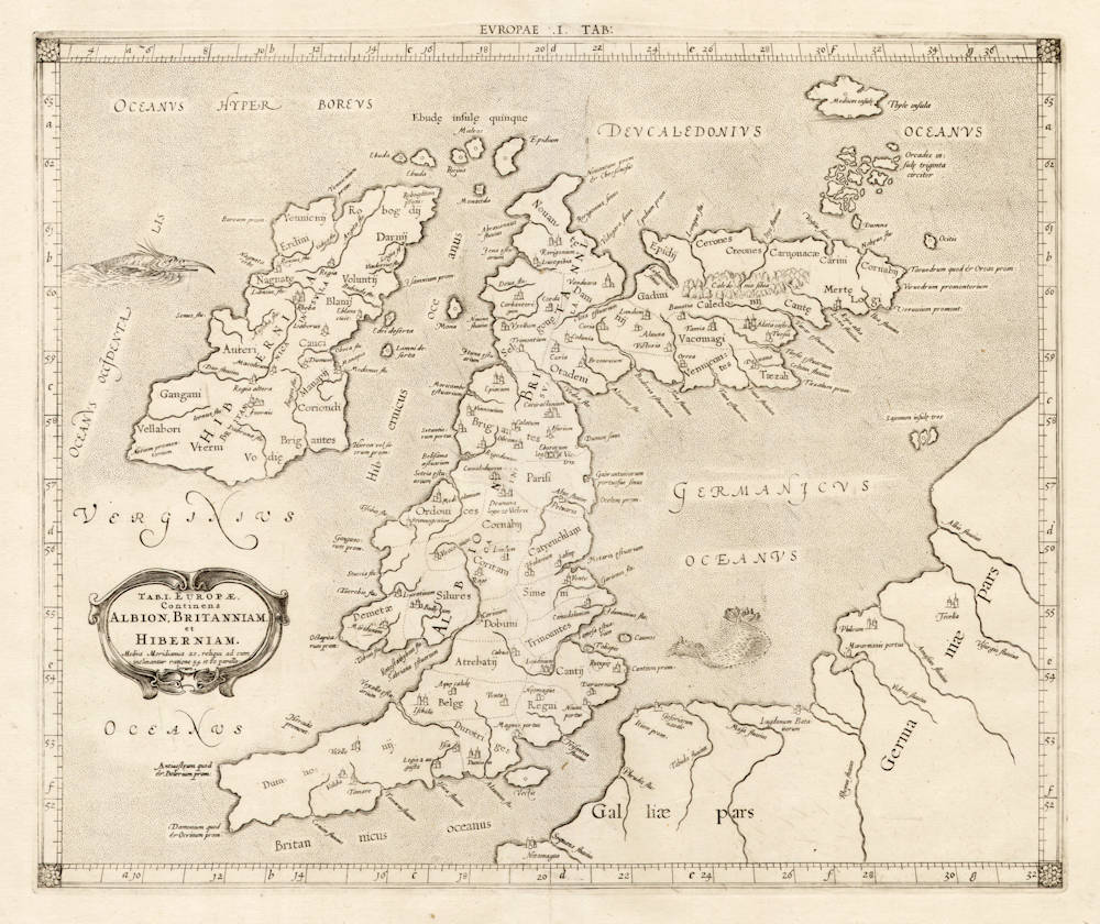 Antique map of British Isles by Mercator / Ptolemy