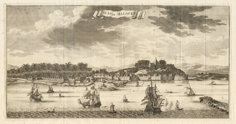 Old panorama view of Malacca, by François Valentijn