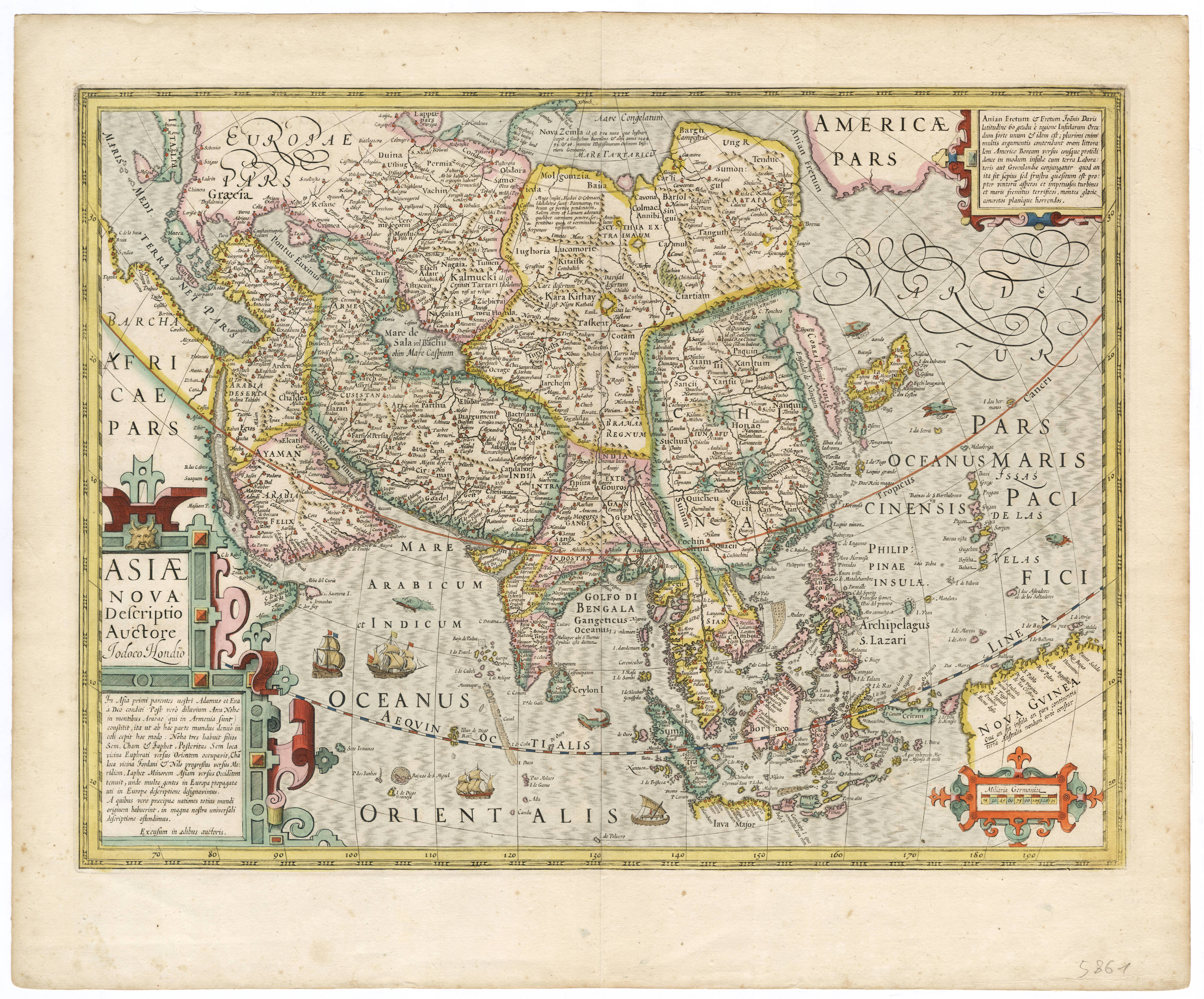 Antique map of Asia by Jodocus Hondius I
