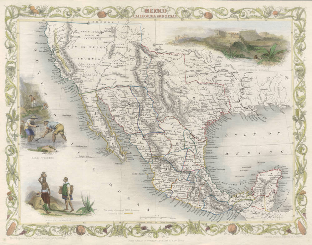 Antique map of California & Texas by Tallis