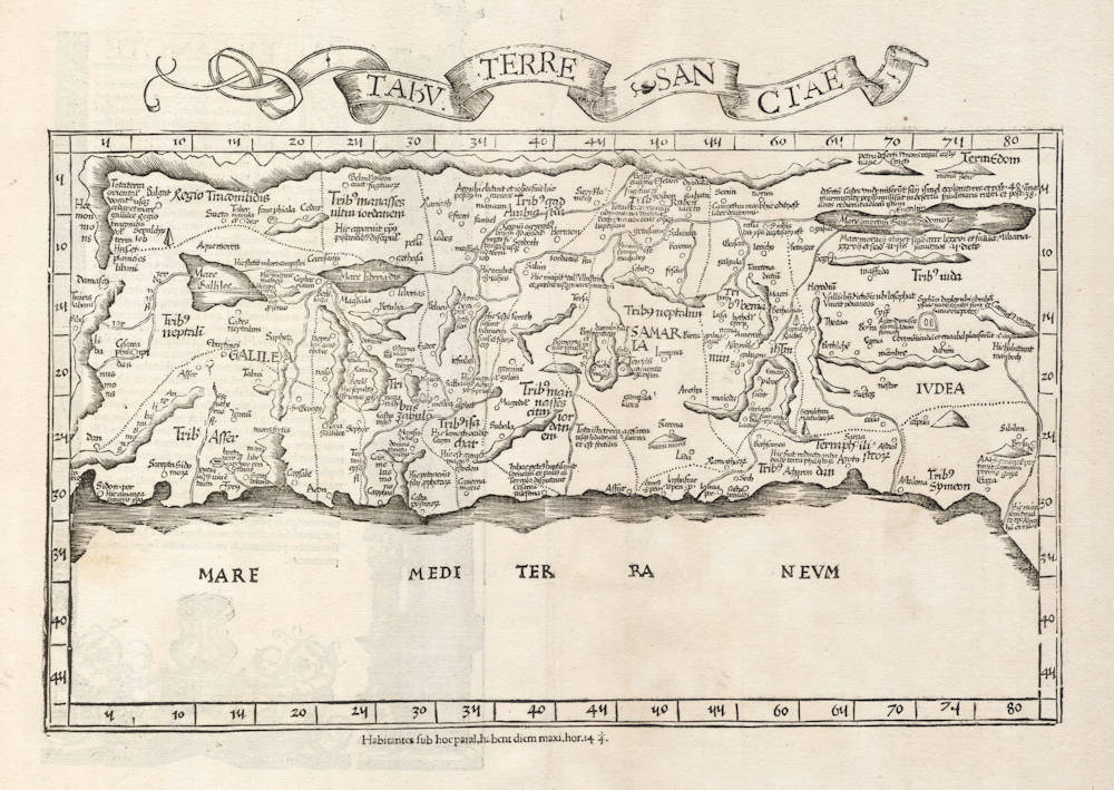 Antique map of the Holy Land by Fries after Waldseemüller