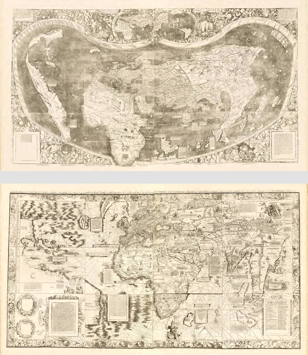 First facsimiles of Waldseemüllers wall maps of 1507 and 1516