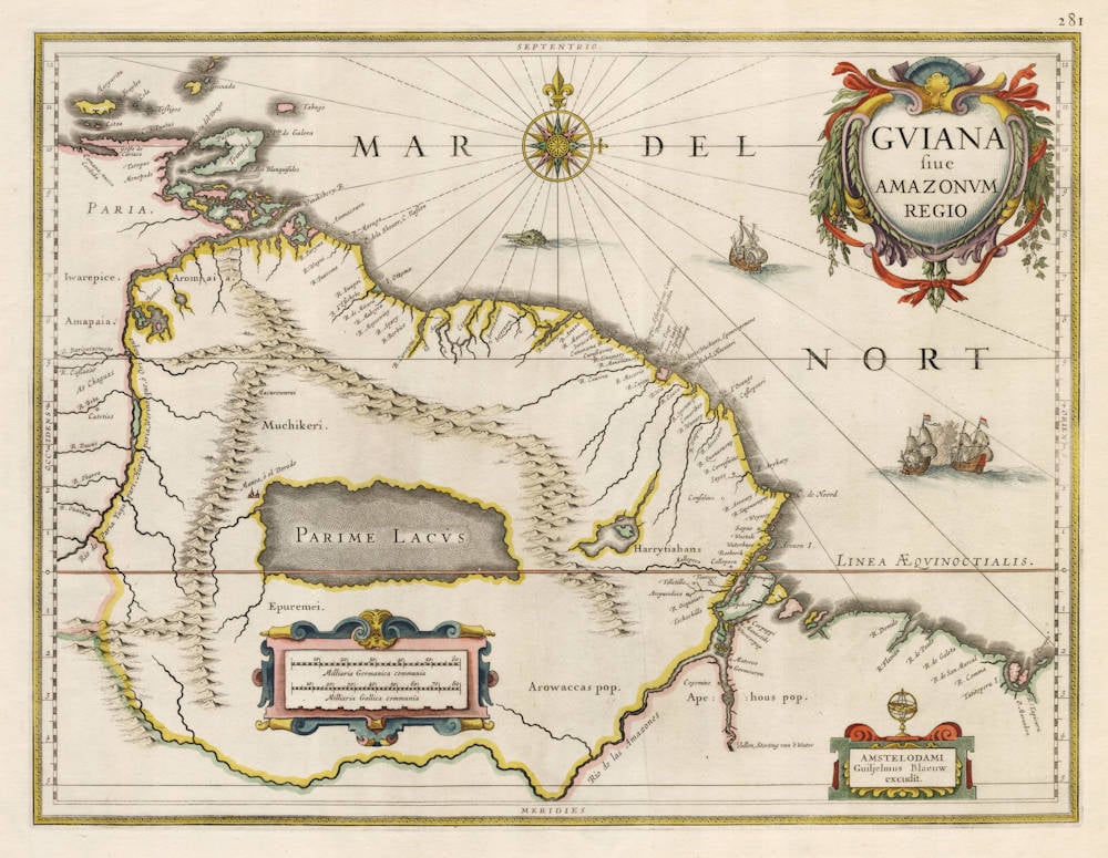 Antique map of the Guyanas by Hondius and Blaeu