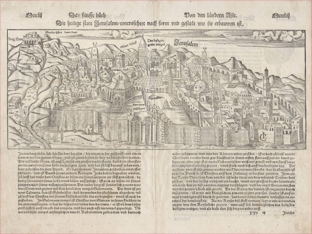Antique map of Jerusalem by Sebastian Münster