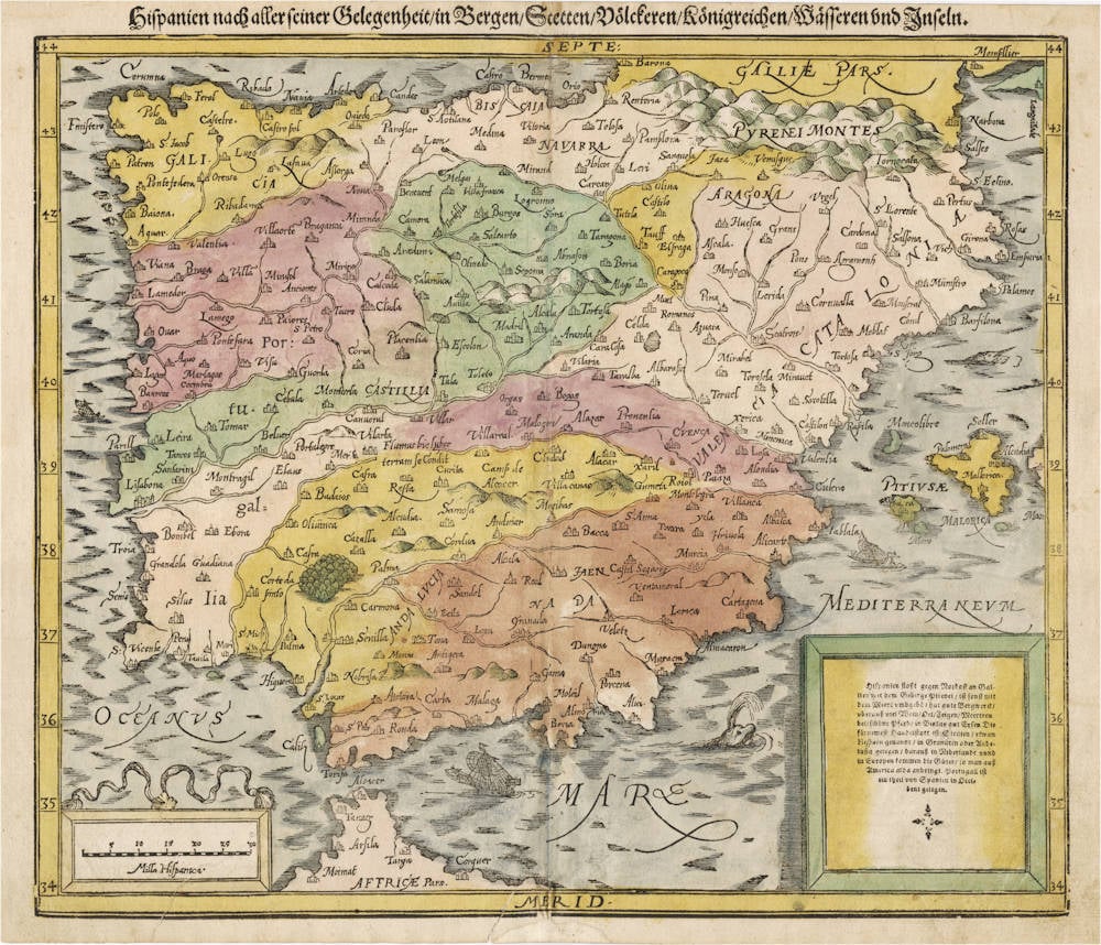 Antique map of Spain by Sebastian Münster