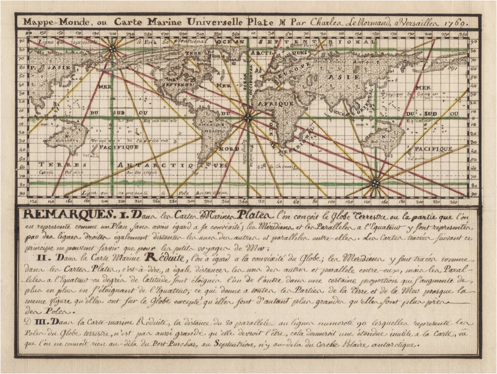 Antique sea chart of the world by Charles Le Normand