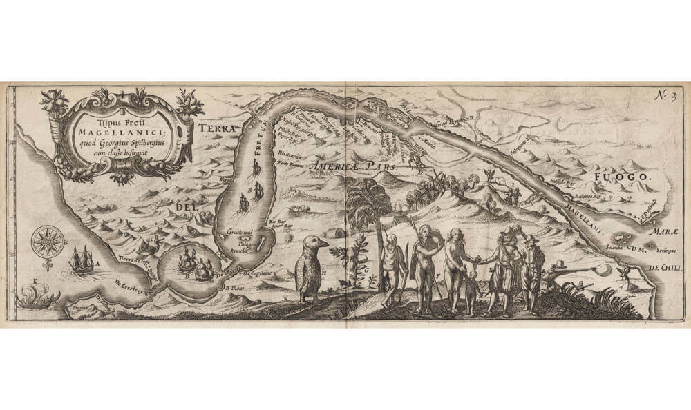 Antique map of the Straits of Magellan by Spilbergen