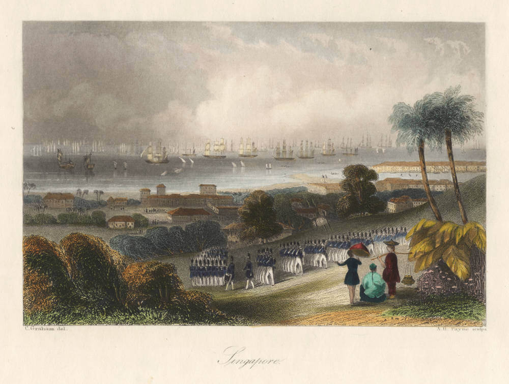 Early steel engraving of Singapore