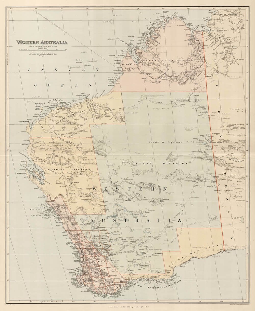 Antique map of Western Australia by Edward Stanford