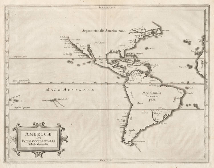 Antique map of America by de Laet