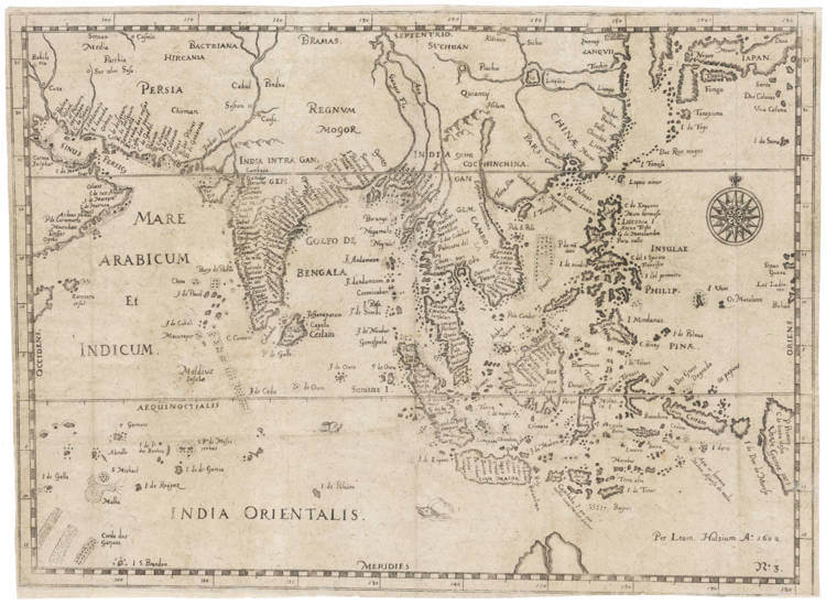 Antique map of the Indian Ocean and the East Indies by Levinus Hulsius