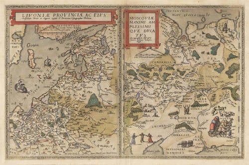 Antique map of Russia and Livonia by de Jode
