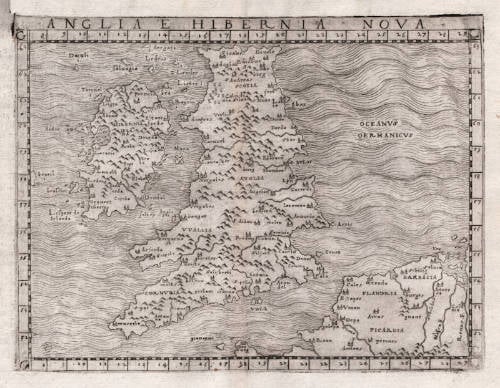 Antique map of the British Isles by Giacomo Gastaldi