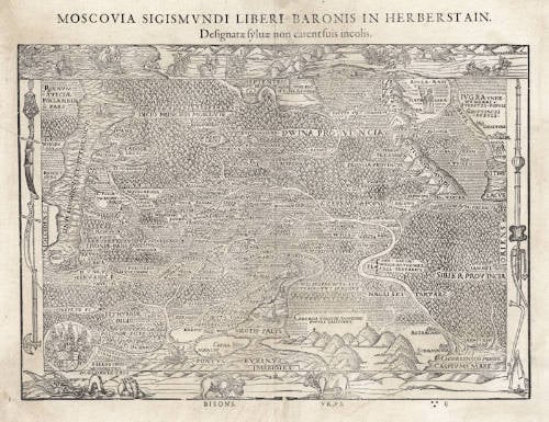 Antique map of Russia by Herberstein