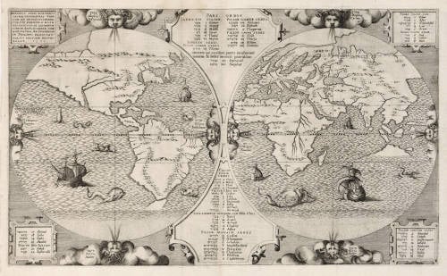 Antique map of the World by Benedictus Arias Montanus