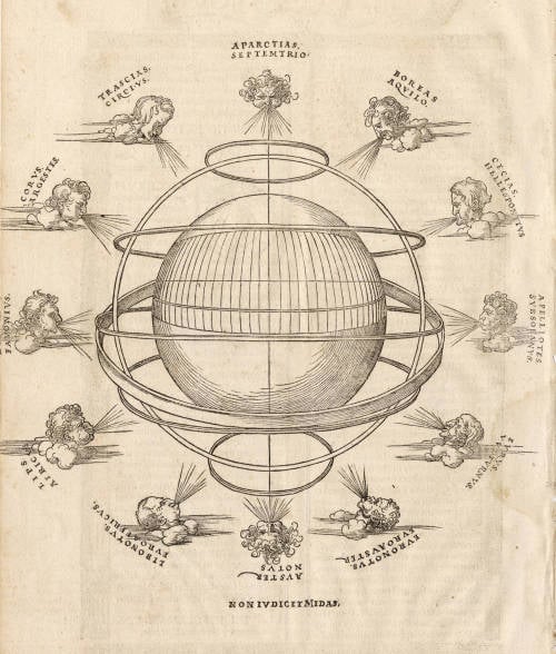 Antique map of an armillary sphere by Dürer for Fries
