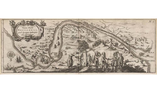 Antique map of the Straits of Magellan by Spilbergen